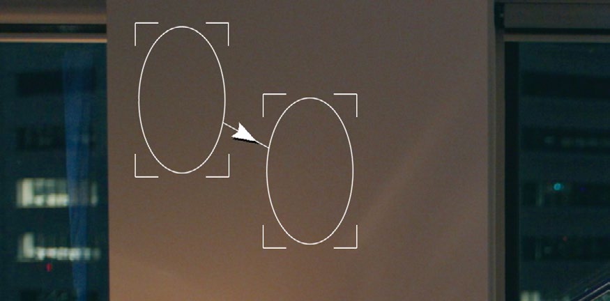 Patch Replacer source and target ellipses over matching wall regions in Blackmagic’s Colorist Guide.
