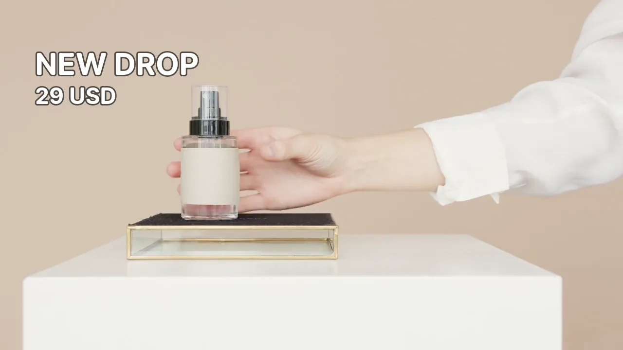 Before: a licensed product video with promotional text over a textured background